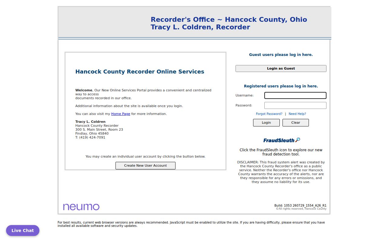Hancock County Recorder CountyFusion real-estate search for Findlay records