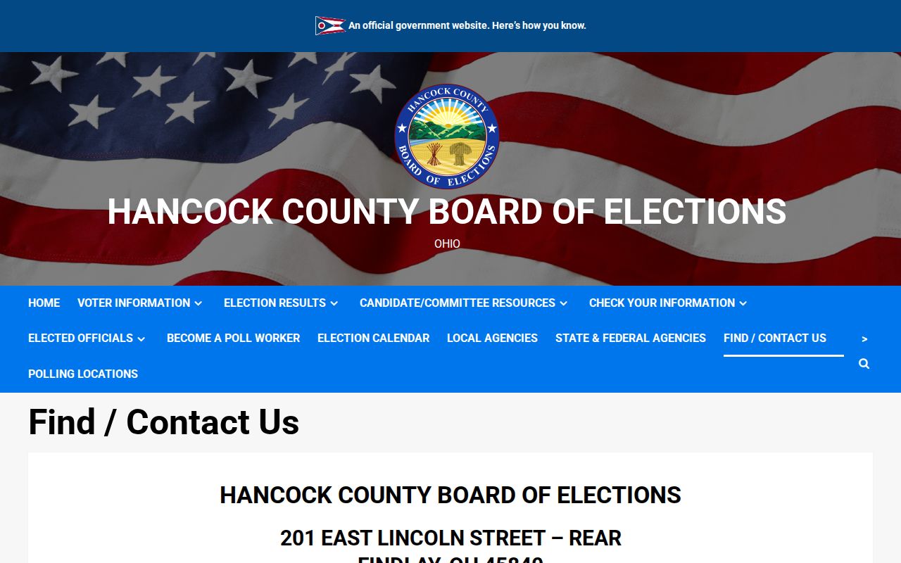 Findlay neighbors reference to the Hancock County Board of Elections contact page