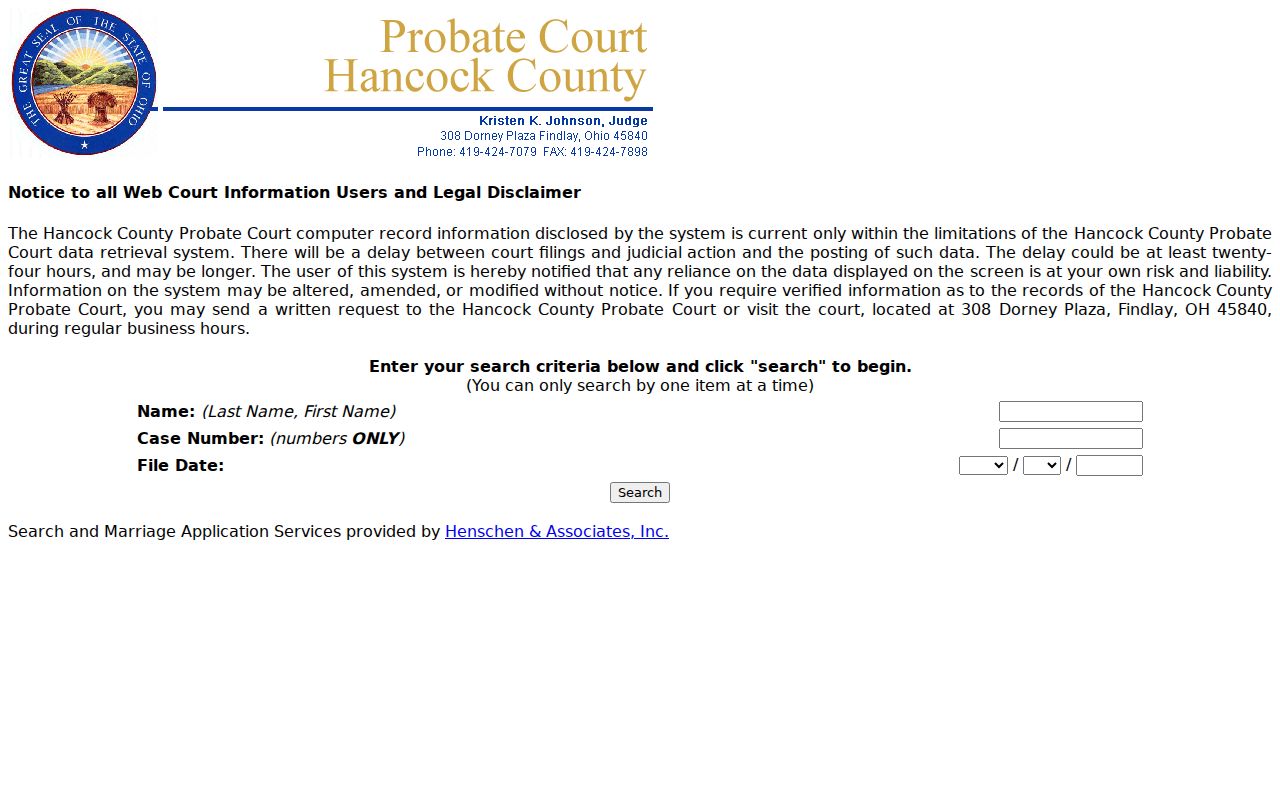 Findlay resident lookup through Hancock Probate Record Search