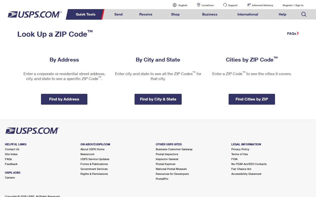 Findlay ZIP code directory view of the USPS ZIP Code Lookup interface